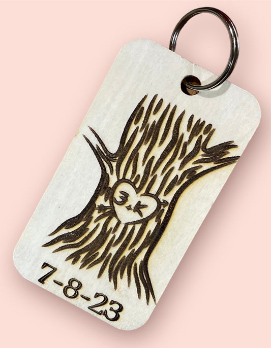 Initial engraved tree keychain